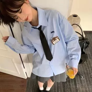 Весенне-осенняя новая женская рубашка в консервативном стиле, японская сплошная цветная женская блузка, повседневная тонкая универсальная рубашка с длинными рукавами и галстуком для студентов, топ S
