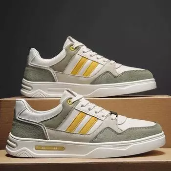 Весенне-осенняя обувь для мужчин, повседневная кожаная обувь, трендовые полосатые белые туфли для скейтбординга, молодежные уличные модные кроссовки 39 чёрный