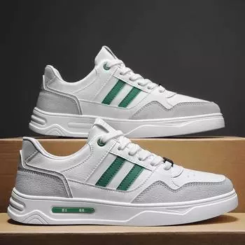 Весенне-осенняя обувь для мужчин, повседневная кожаная обувь, трендовые полосатые белые туфли для скейтбординга, молодежные уличные модные кроссовки 39 зелёный