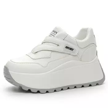 Весенне-осенняя обувь из микрофибры 8 см, массивные кроссовки на платформе, женская повседневная обувь на танкетке, женская модная обувь для скейтбординга 34 белый