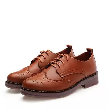 Весенне-осенняя обувь. Кожаные туфли в британском стиле, толстые туфли на плоской подошве в стиле ретро. 35