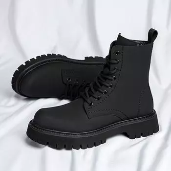 Весенне-осенняя обувь Мужская мода Одинарные ботинки Бренд Мужские ботильоны Чисто черные Нескользящая Толстая подошва 39