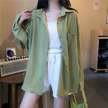 Весенне-осенняя однотонная рубашка, женская ниша, ретро, гонконгский вкус, с длинными рукавами, женская рубашка большого размера 2XL
