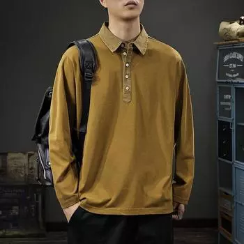 Весенне-осенняя плотная рубашка поло с длинным рукавом, мужская футболка с американским лацканом, свитер, осенняя хлопковая свободная рубашка Paul Tide M