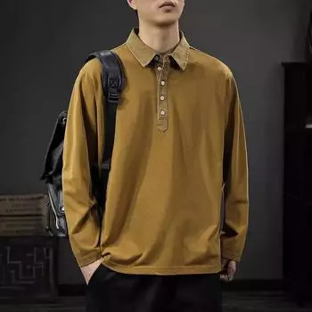 Весенне-осенняя плотная рубашка поло с длинным рукавом, мужская футболка с американским лацканом, свитер, осенняя хлопковая свободная рубашка Paul Tide M