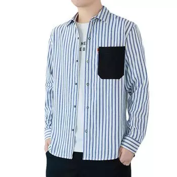 Весенне-осенняя полосатая рубашка Мужская повседневная рубашка Мужская стираная рубашка M чёрный