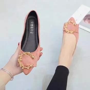 Весенне-осенняя повседневная модная удобная нескользящая износостойкая простая металлическая декоративная женская обувь с острым носком 35
