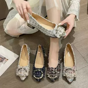 Весенне-осенняя повседневная модная удобная нескользящая износостойкая простая металлическая декоративная женская обувь с острым носком 35 синий