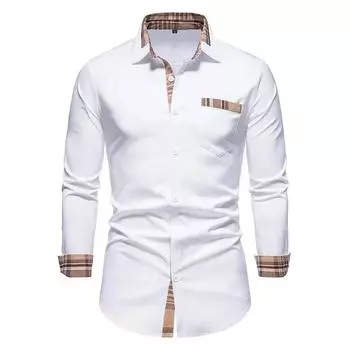 Весенне-осенняя повседневная мужская клетчатая рубашка, мужская рубашка с длинным рукавом S белый