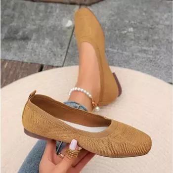 Весенне-осенняя повседневная обувь для женщин, вязаные туфли-лодочки на одной плоской подошве, дышащие женские тканевые лоферы с круглым носком, большого размера 43 красный