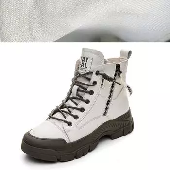 Весенне-осенняя повседневная обувь с высоким берцем, женские спортивные стильные белые туфли, женские хлопковые туфли с закругленным носком и боковой молнией на толстой подошве 40