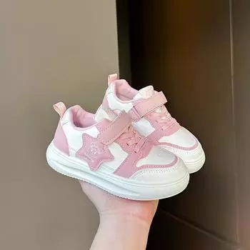 Весенне-осенняя повседневная студенческая обувь в корейском стиле, модная спортивная обувь, белые, фиолетовые, со звездами и мультяшным узором, маленькие белые туфли 26 розовый