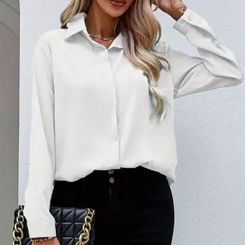Весенне-осенняя повседневная свободная рубашка с длинными рукавами, женские топы, офисная женская однотонная рубашка с v-образным вырезом на пуговицах, шифоновая блузка, одежда 25137 S