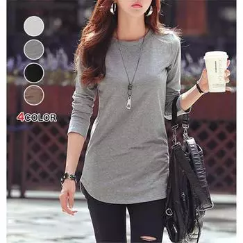 Весенне-осенняя японская корейская вязаная футболка с круглым вырезом и длинными рукавами, женская однотонная облегающая футболка с низом M чёрный