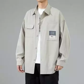 Весенне-осенняя рабочая одежда, повседневная рубашка, мужская рубашка с длинным рукавом, легкое подходящее пальто, модная свободная рубашка в стиле ретро M темно-серого