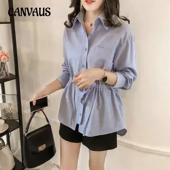 Весенне-осенняя рубашка больших размеров из хлопка и льна с завязками на талии и лацканами, повседневный топ с длинными рукавами M серый