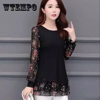 Весенне-осенняя рубашка большого размера с тонким дном, маленькая рубашка в западном стиле «Благородная мама», футболка с длинными рукавами 5XL