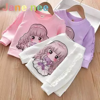 Весенне-осенняя рубашка для девочек, детская хлопковая футболка, свитер с круглым вырезом и длинными рукавами 90 розовый