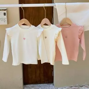 Весенне-осенняя рубашка из хлопка для девочек с вышивкой Love, футболка с длинным рукавом, одежда 90cm белый