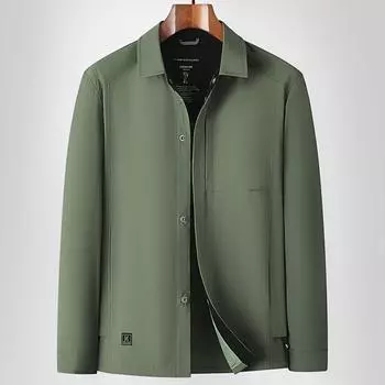 Весенне-осенняя рубашка с лацканами, топ для молодежи и среднего возраста, легкая роскошная деловая куртка для отдыха армейского зеленого цвета 170 чёрный