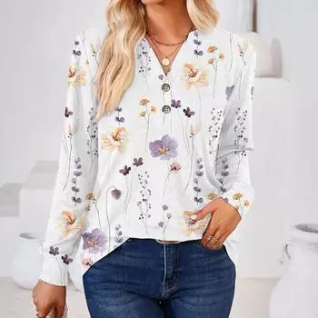 Весенне-осенняя рубашка с v-образным вырезом и длинными рукавами на пуговицах, модные свободные офисные женские топы, повседневная блузка с принтом, женская одежда Blusas 28986 S синий