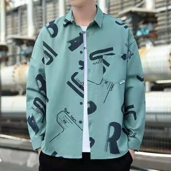 Весенне-осенняя рубашка в стиле унисекс с длинными рукавами в стиле граффити, повседневная рубашка, свободный топ, мужская модная рубашка M белый