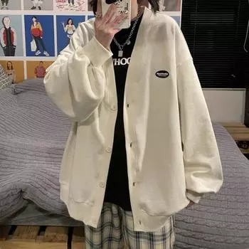 Весенне-осенняя серия Salt Тонкие куртки Большие размеры Женская одежда для полных мм Универсальная бейсбольная форма Свободные кардиганы в гонконгском стиле M