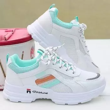 Весенне-осенняя сетчатая дышащая обувь для папы, повседневная спортивная обувь, кроссовки, маленькие белые туфли, студенческая обувь, женская обувь с двойной сеткой 35 зелёный