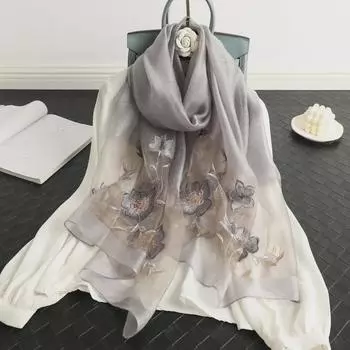 Весенне-осенняя шелковая шерстяная вышитая шаль для женщин 70x190 CM жёлтый