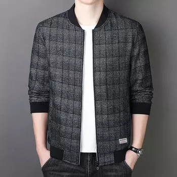 Весенне-осенняя шерстяная куртка для мужчин, молодежная и среднего возраста, деловая повседневная куртка с воротником-стойкой M чёрный