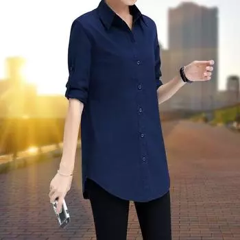 Весенне-осенняя солнцезащитная одежда 100,00 кг Пухленькая девушка шифоновая рубашка Navy blue Long 3XL