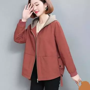 Весенне-осенняя свободная куртка, женская повседневная карманная ветровка с длинными рукавами, женские пальто на молнии с капюшоном, женские пальто L зелёный