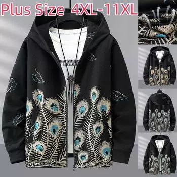 Весенне-осенняя свободная мужская толстовка больших размеров с животным принтом, повседневный толстый кардиган, свитер, куртка 4XL-11XL 11XL синий