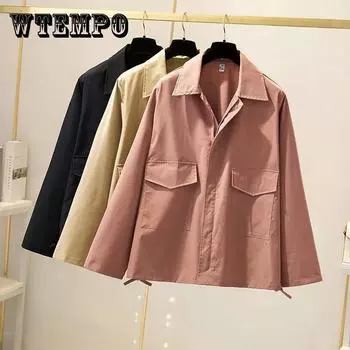 Весенне-осенняя свободная повседневная куртка-свитшот, женская универсальная тонкая рабочая куртка в стиле ретро, однотонная куртка на молнии с лацканами S чёрный