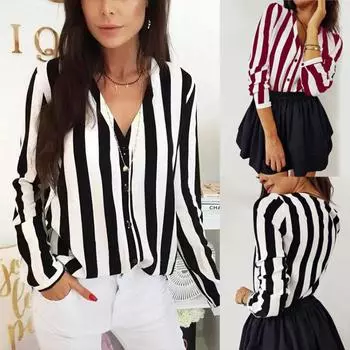 Весенне-осенняя свободная рубашка с полосатым принтом, женская шифоновая блузка с длинными рукавами XXXXXL чёрный