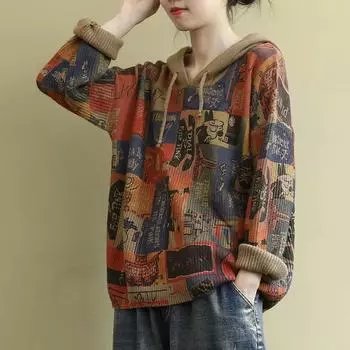 Весенне-осенняя свободная вязаная куртка в стиле ретро с длинными рукавами и капюшоном, универсальный свитер для женщин больших размеров XXXL хаки