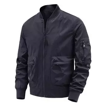 Весенне-осенняя теплая куртка с воротником-стойкой, тонкая мужская модная повседневная ветровка, пальто, верхняя одежда больших размеров 5XL, мужская куртка-бомбер M чёрный