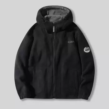 Весенне-осенняя теплая толстая двухслойная флисовая мужская куртка с бархатным флисовым пальто с капюшоном XXXL чёрный