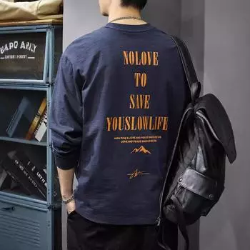 Весенне-осенняя текстура бамбукового хлопка мужская футболка с длинным рукавом ретро модная брендовая футболка с принтом осенний свободный свитер M белый