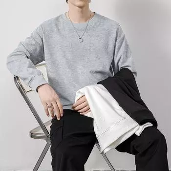 Весенне-осенняя толстовка с капюшоном, мужская, с круглым вырезом, однотонная, повседневная, с длинными рукавами, мужские топы, универсальная, молодежная, свободная M