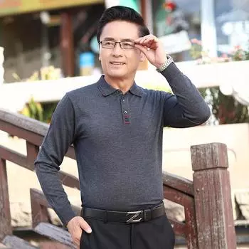 Весенне-осенняя тонкая футболка-свитер для папы, рубашка с длинными рукавами, однотонная осенняя одежда для мужчин среднего и пожилого возраста M