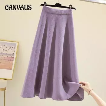 Весенне-осенняя юбка-трапеция средней длины с драпировкой и высокой талией, средней длины, большой размер, с закрывающим шаговым швом, большая распашная трикотажная юбка с резьбой One Size серый
