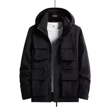 Весенне-осенняя уличная куртка мужская ветрозащитная водонепроницаемая многокарманная модная куртка для инструментов M чёрный