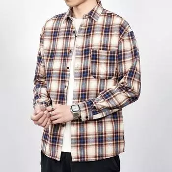 Весенне-осенняя универсальная клетчатая рубашка с длинными рукавами, мужская клетчатая рубашка, трендовая свободная модная рубашка M жёлтый