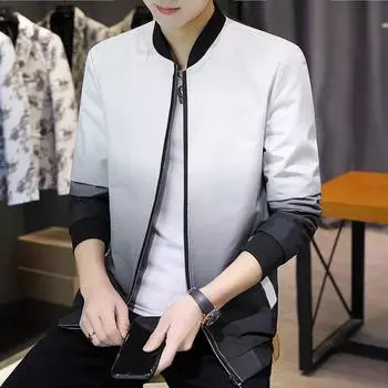 Весенне-осенняя универсальная куртка, мужская бейсбольная форма в корейском стиле, трендовая мужская повседневная куртка с градиентом 2XL чёрный