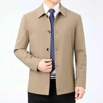 Весенне-осенняя ветровка из шелка тутового дерева, повседневная куртка с лацканами для мужчин среднего возраста, тонкие топы и пальто на пуговицах 170