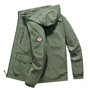 Весенне-осенняя ветровка, мужская верхняя одежда с капюшоном, пальто, мужская свободная повседневная тонкая куртка на молнии на молнии, модная одежда для альпинизма M серый