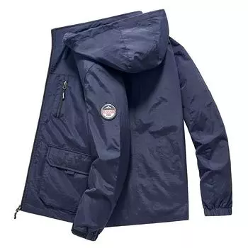 Весенне-осенняя ветровка, мужская верхняя одежда с капюшоном, пальто, мужская свободная повседневная тонкая куртка на молнии на молнии, модная одежда для альпинизма L хаки