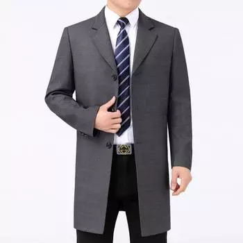 Весенне-осенняя ветровка средней длины для мужчин среднего возраста, воротник костюма среднего возраста, повседневное шерстяное пальто, отцовская куртка класса люкс 170