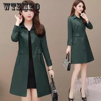 Весенне-осенняя ветровка средней длины, двойной стиль, однотонная, облегающая талия, большой размер, утягивающая универсальная куртка для женщин 3XL